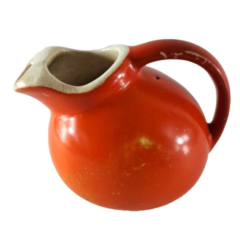 Vintage McCoy Stoneware Tilt Ball Creamer Pitcher Orange Crazing Primitive